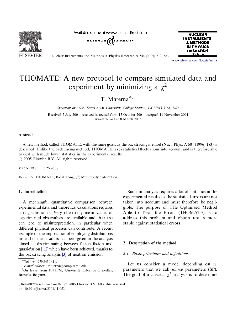 THOMATE: A new protocol to compare simulated data and experiment by minimizing a Ï2