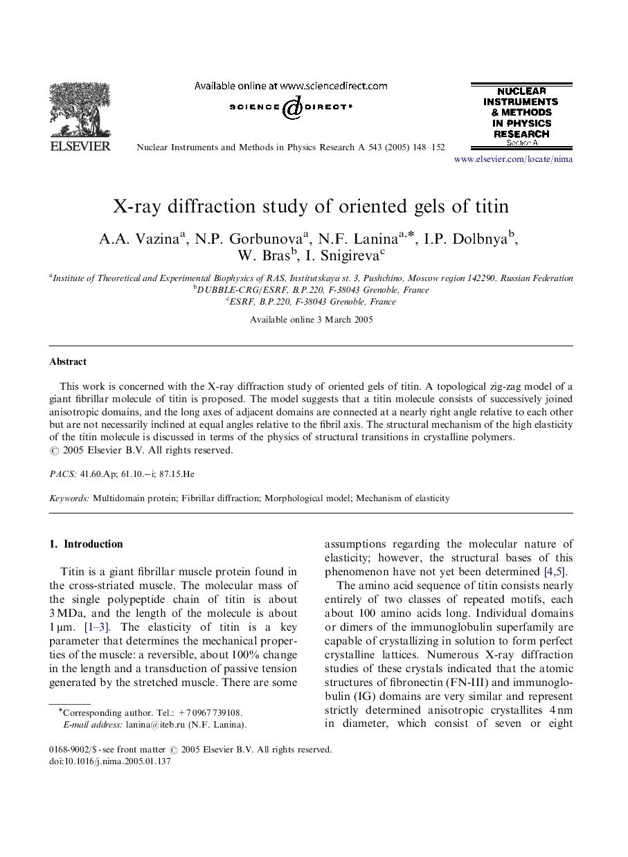 X-ray diffraction study of oriented gels of titin