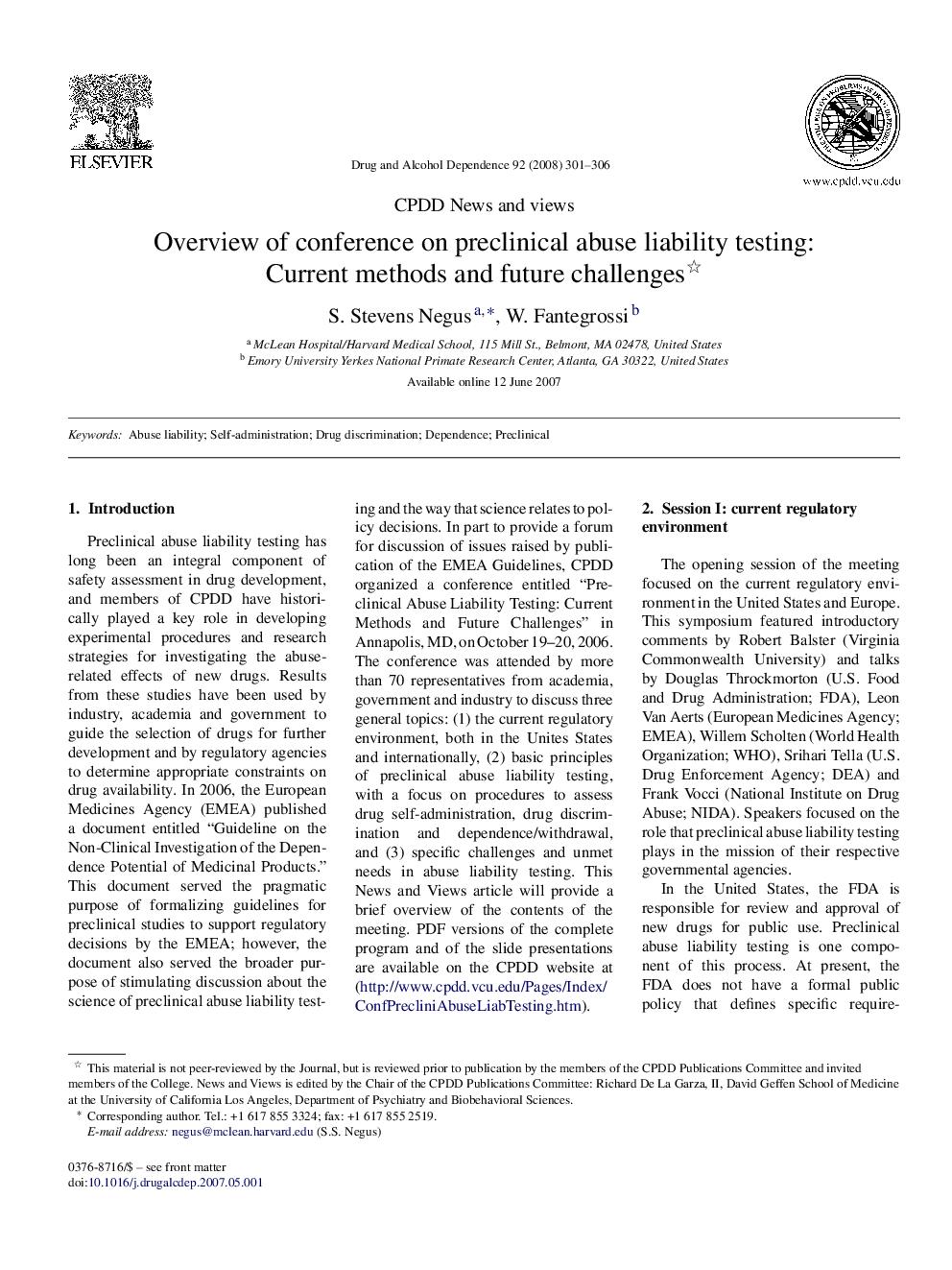 عکس صفحه اول مقاله: Overview of Conference on Preclinical Abuse Liability Testing: Current Methods and Future Challenges Overview of Conference on Preclinical Abuse Liability Testing: Current Methods and Future Challenges