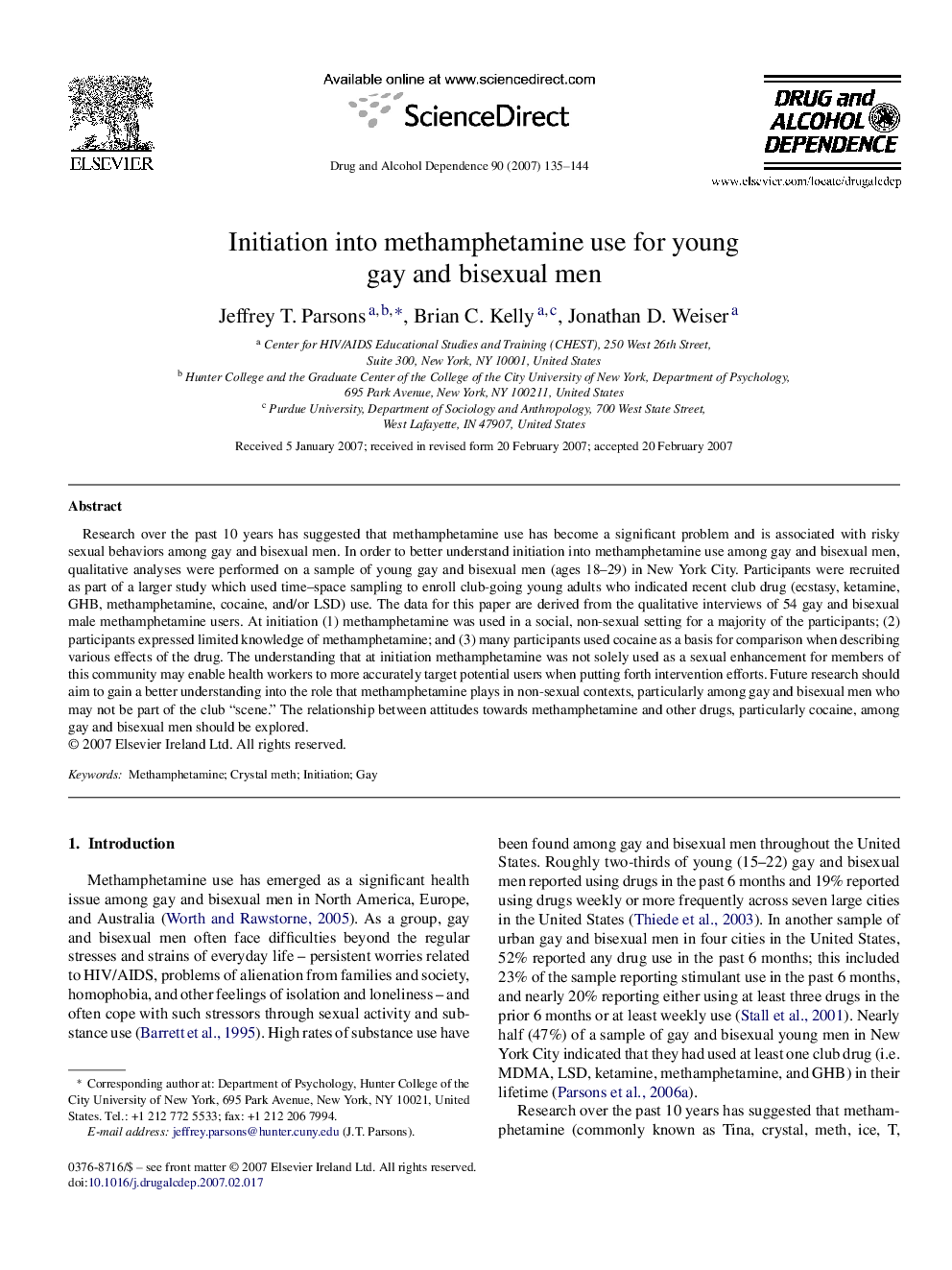 Initiation into methamphetamine use for young gay and bisexual men