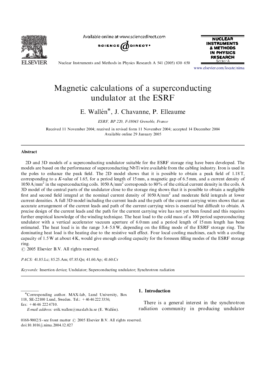 Magnetic calculations of a superconducting undulator at the ESRF