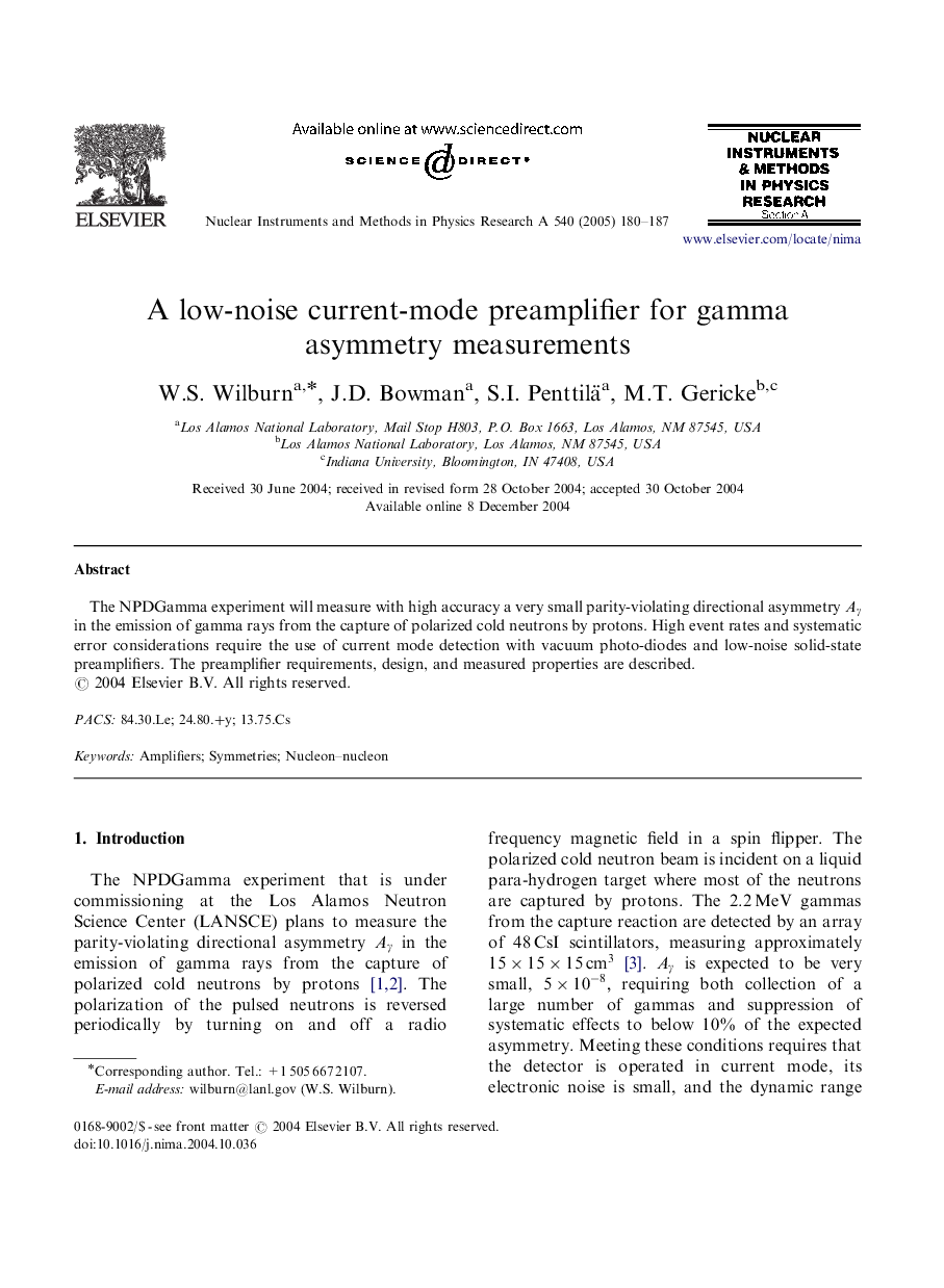 A low-noise current-mode preamplifier for gamma asymmetry measurements