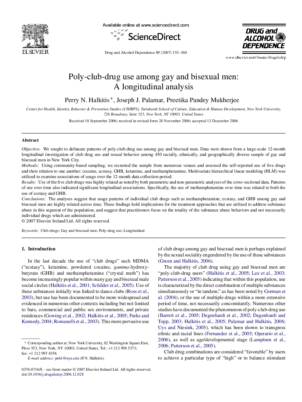 Poly-club-drug use among gay and bisexual men: A longitudinal analysis