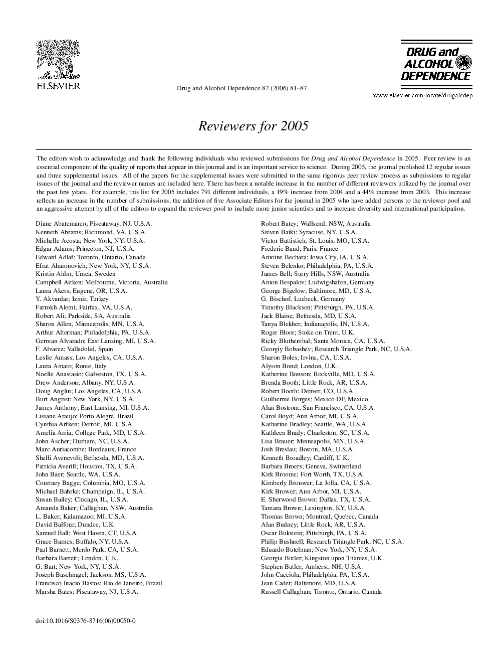 Reviewers for 2005