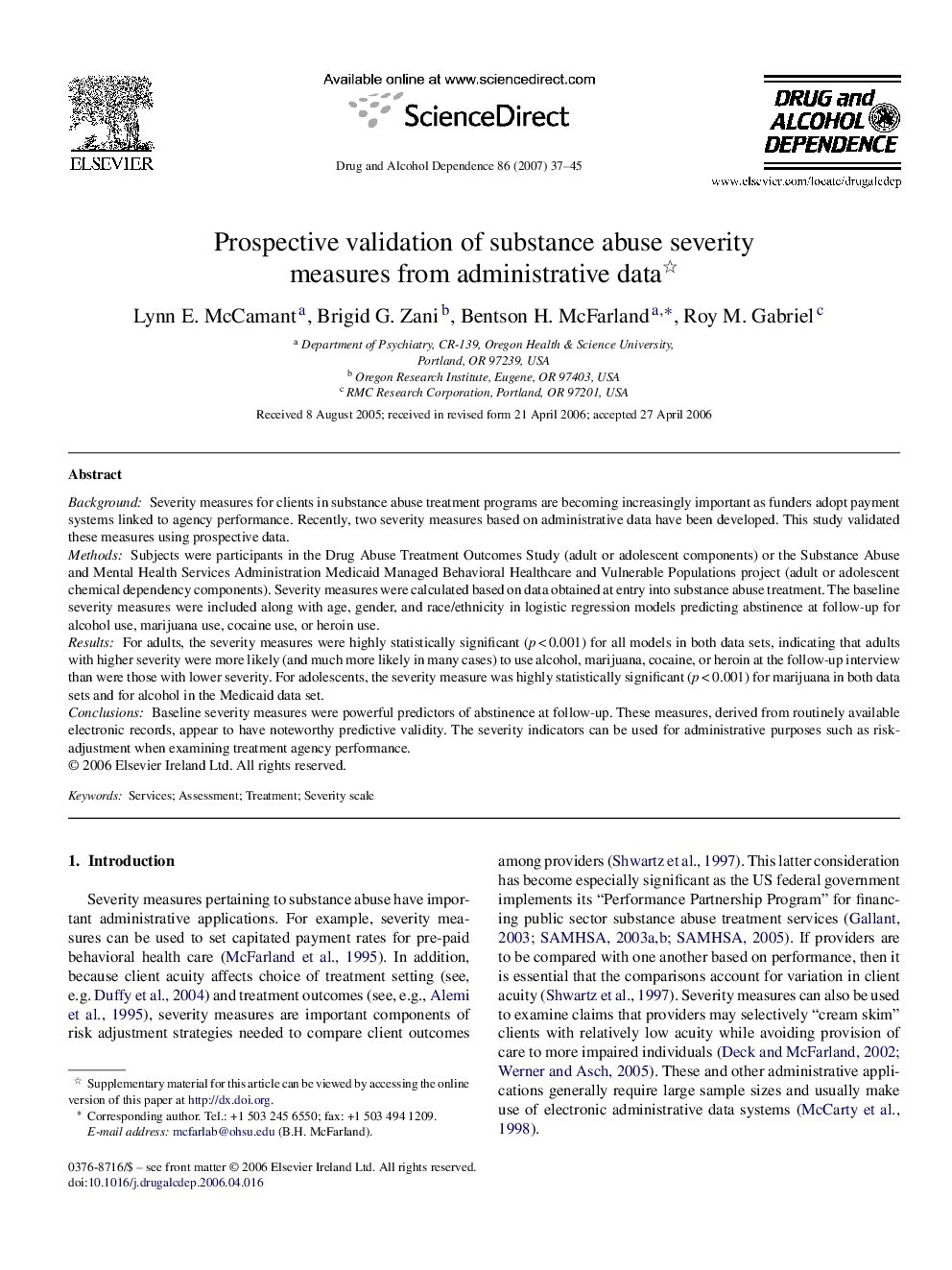 Prospective validation of substance abuse severity measures from administrative data