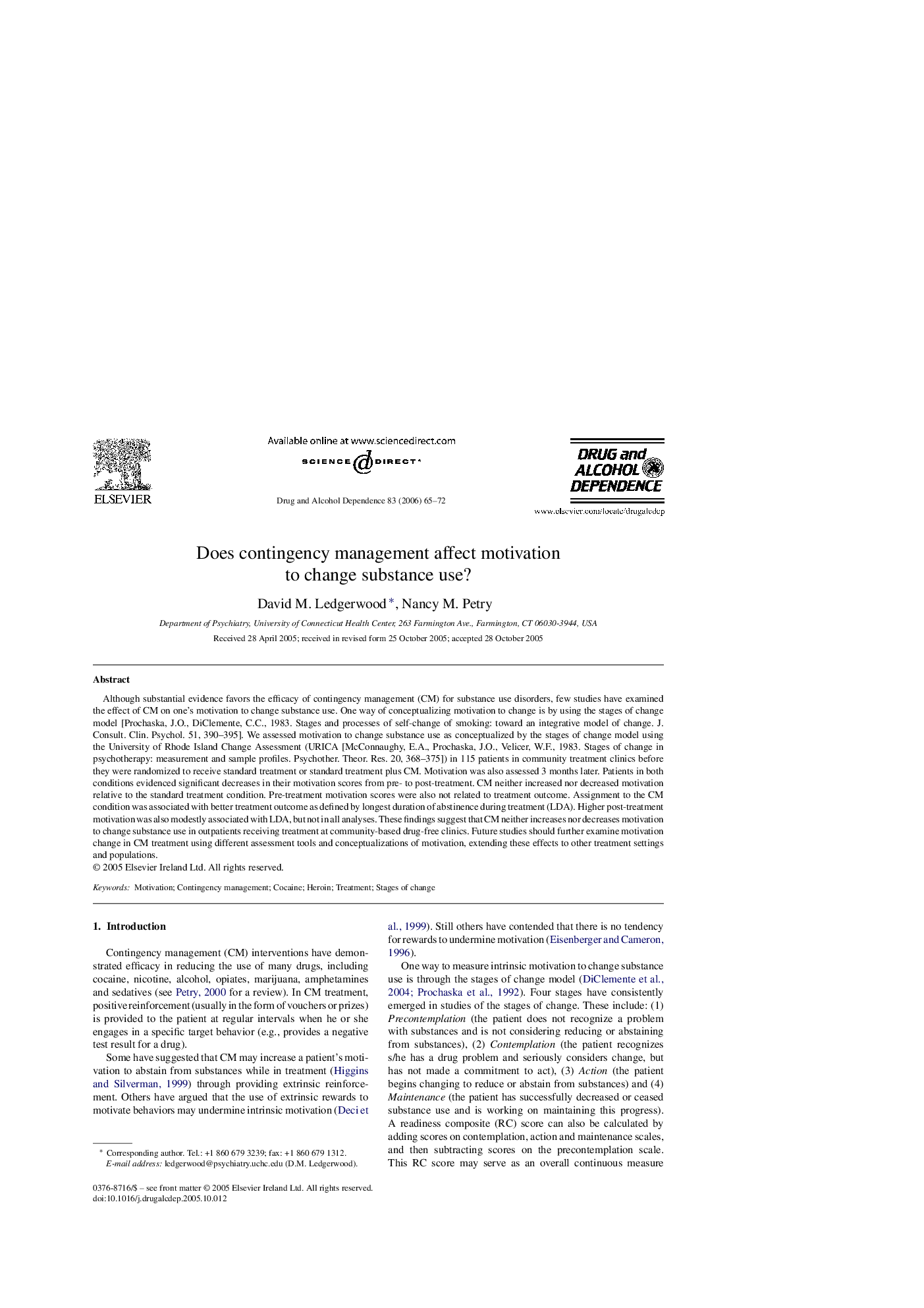 Does contingency management affect motivation to change substance use?