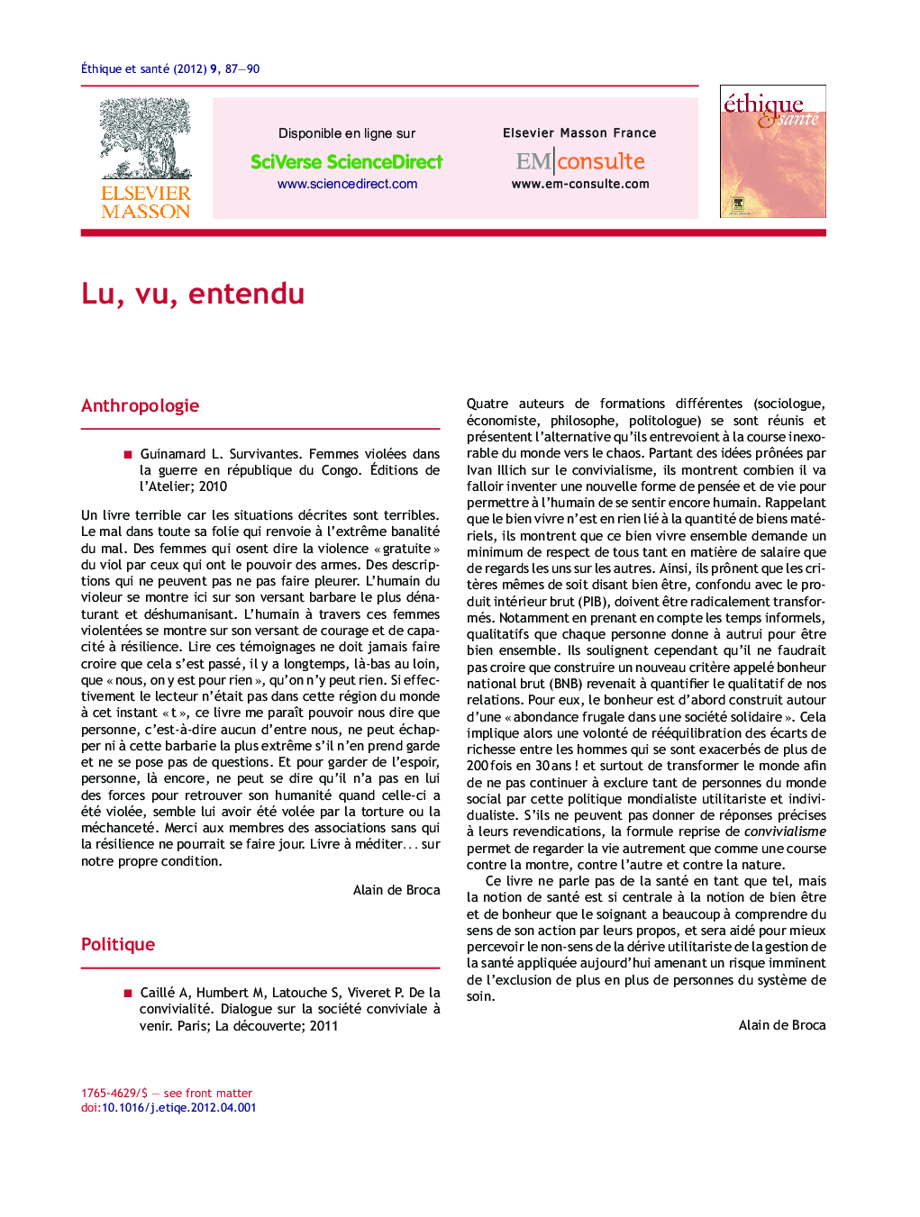 عکس صفحه اول مقاله: Lu, vu, entendu Lu, vu, entendu