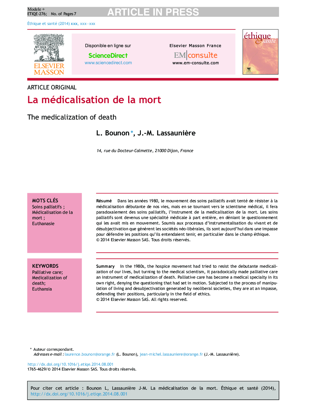 La médicalisation de la mort