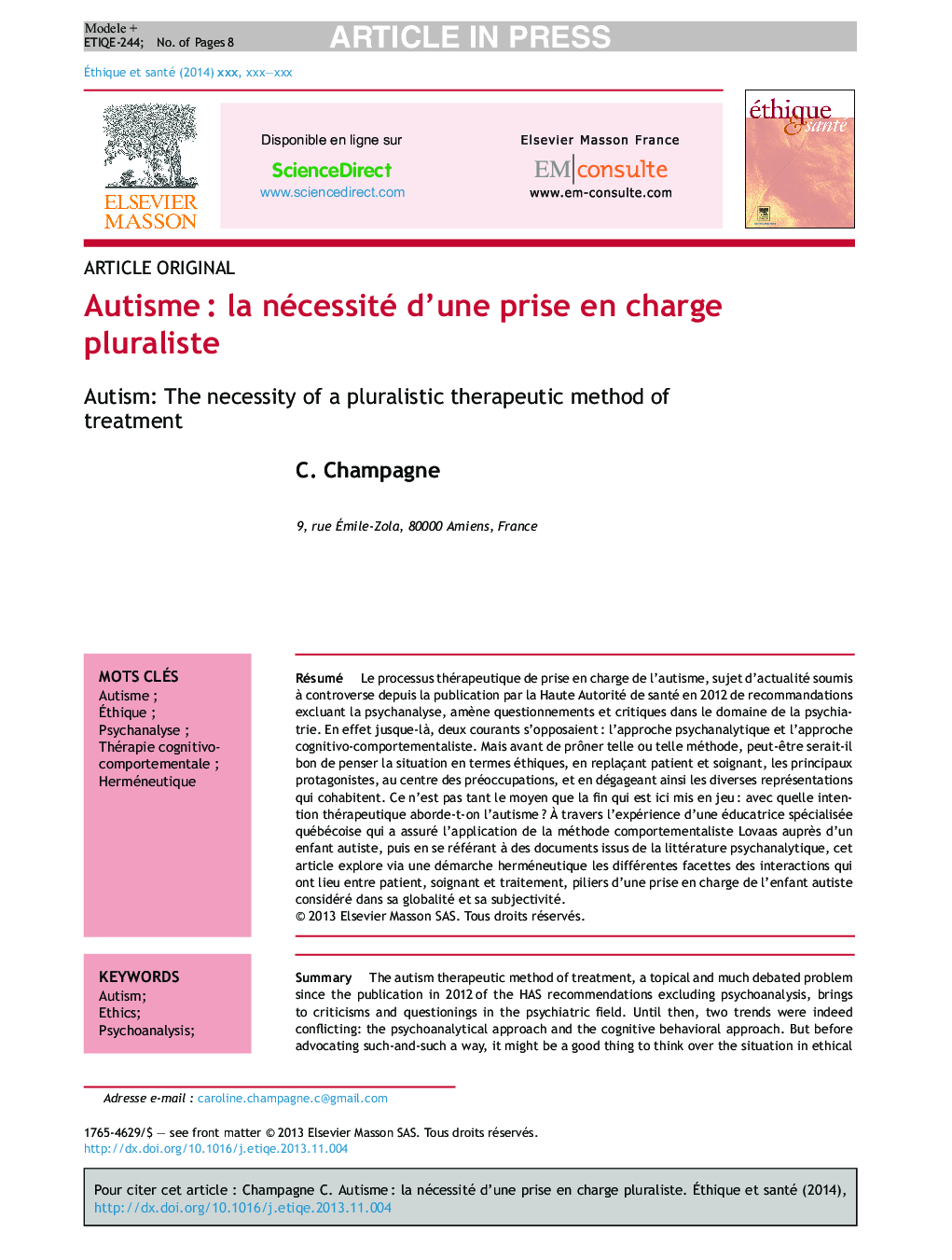 AutismeÂ : la nécessité d'une prise en charge pluraliste