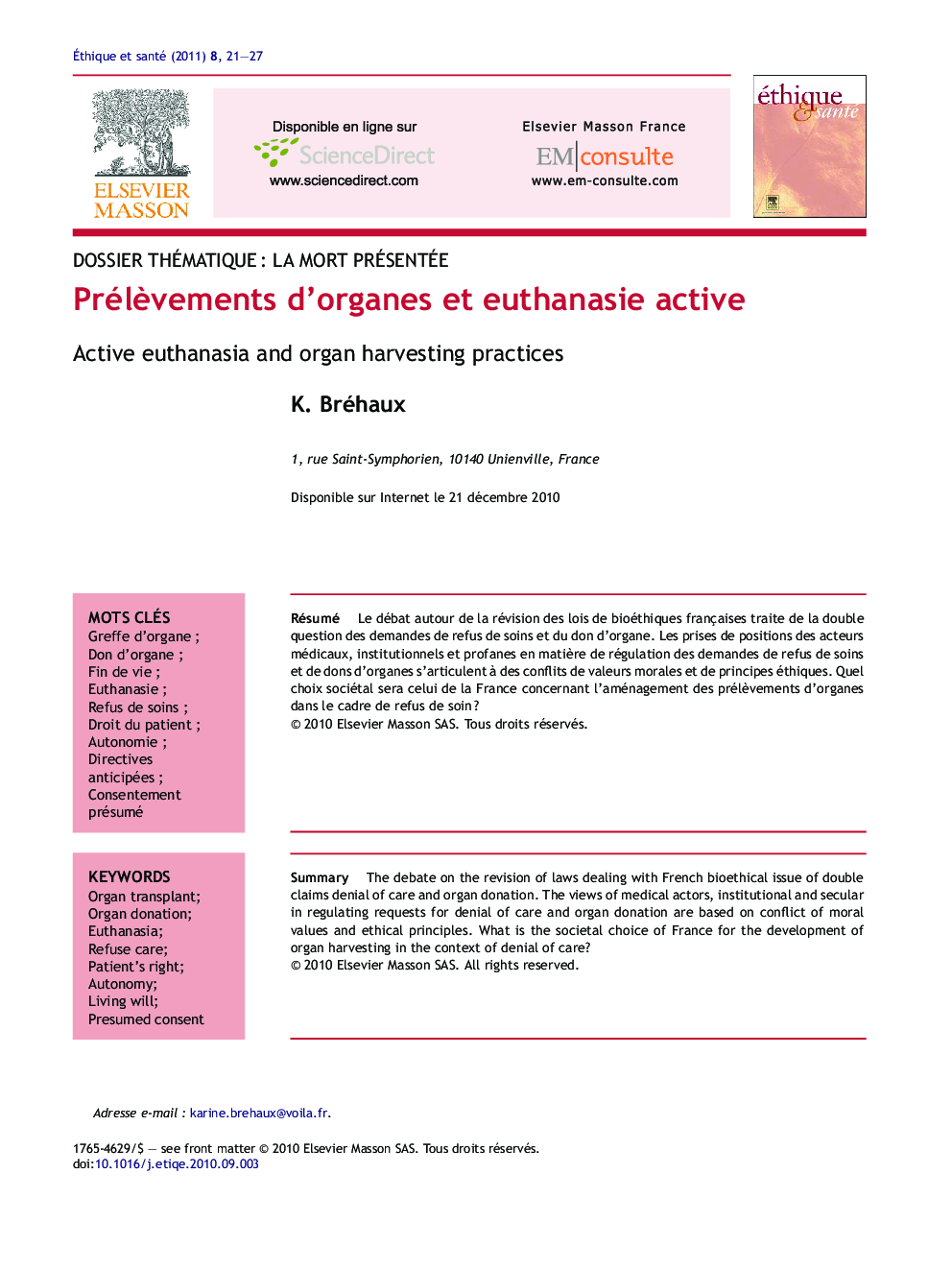 PrélÃ¨vements d'organes et euthanasie active