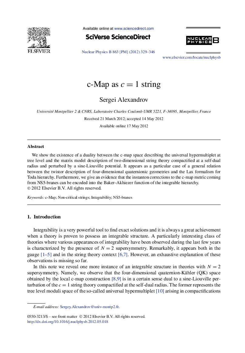 c-Map as c=1 string