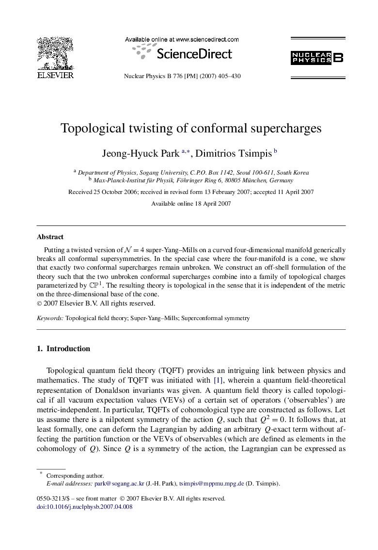 Topological twisting of conformal supercharges