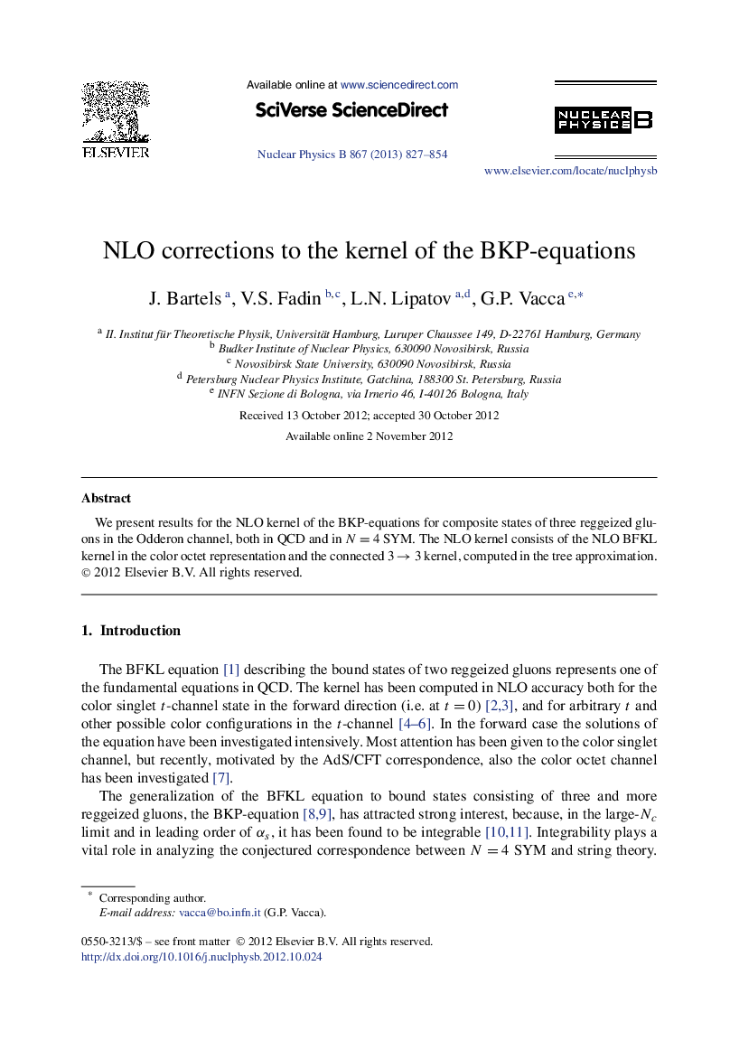 عکس صفحه اول مقاله: NLO corrections to the kernel of the BKP-equations NLO corrections to the kernel of the BKP-equations