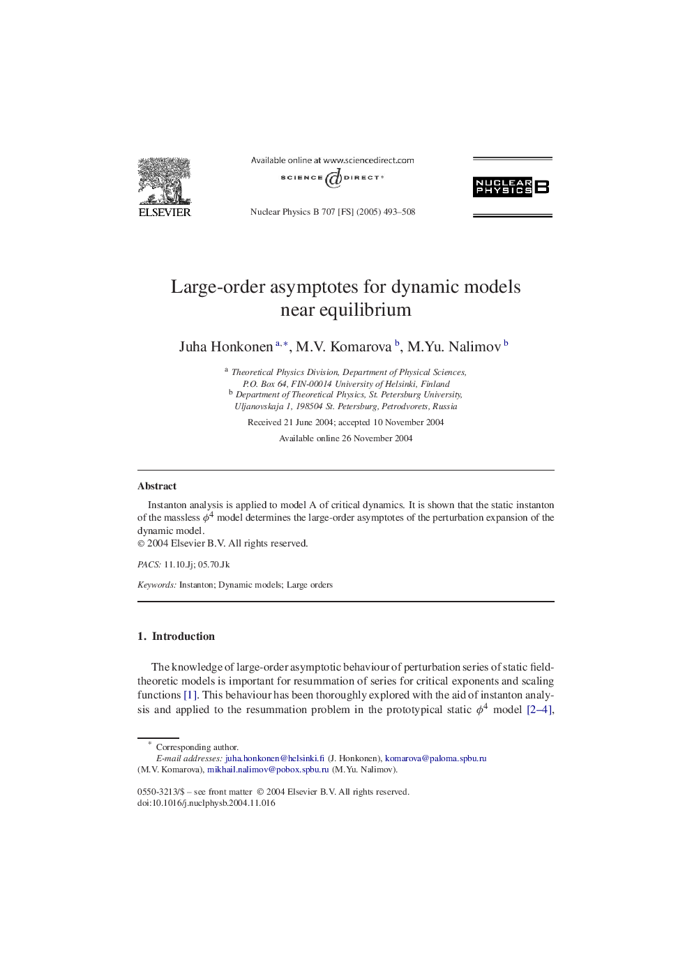 Large-order asymptotes for dynamic models near equilibrium