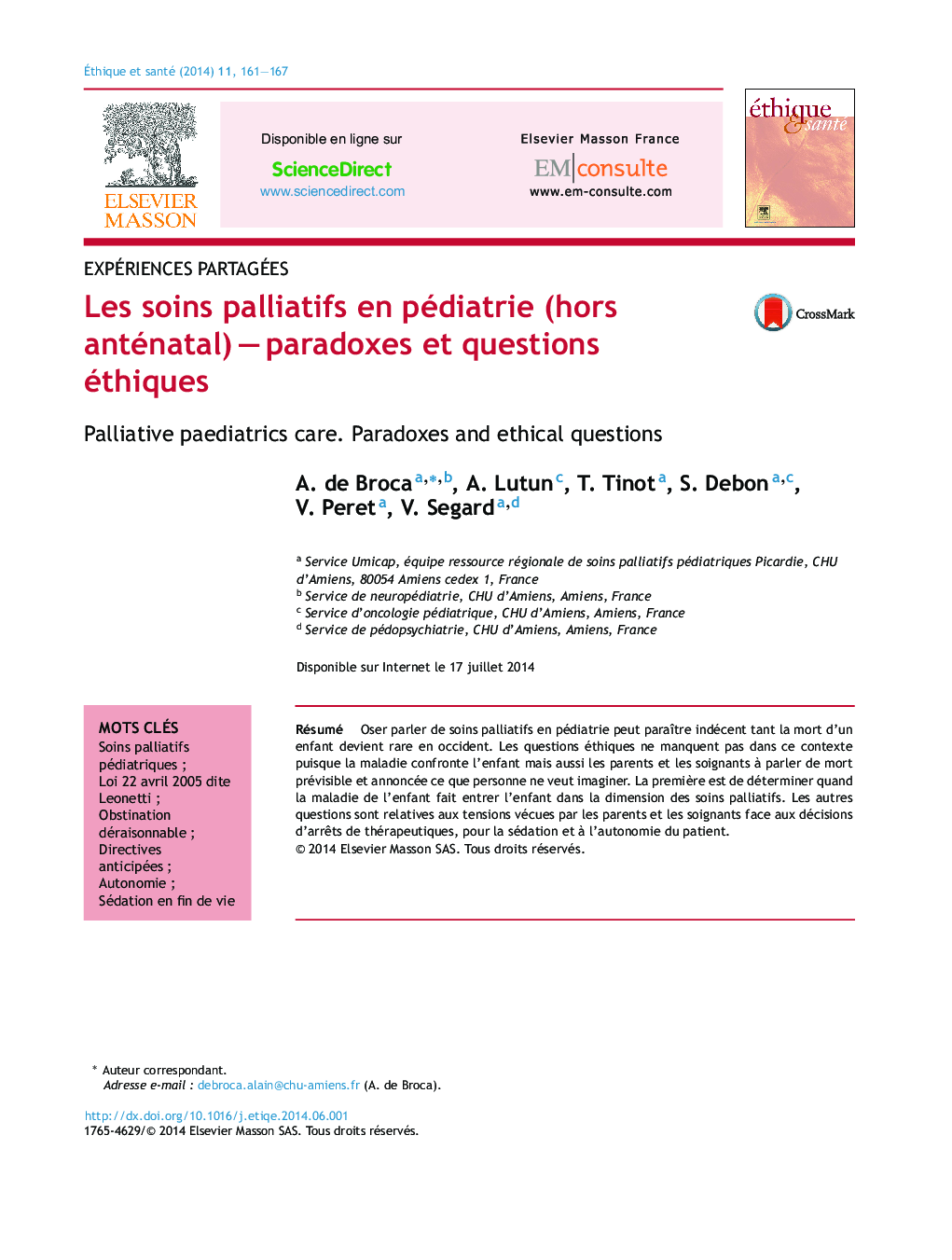 Les soins palliatifs en pédiatrie (hors anténatal)Â -Â paradoxes et questions éthiques