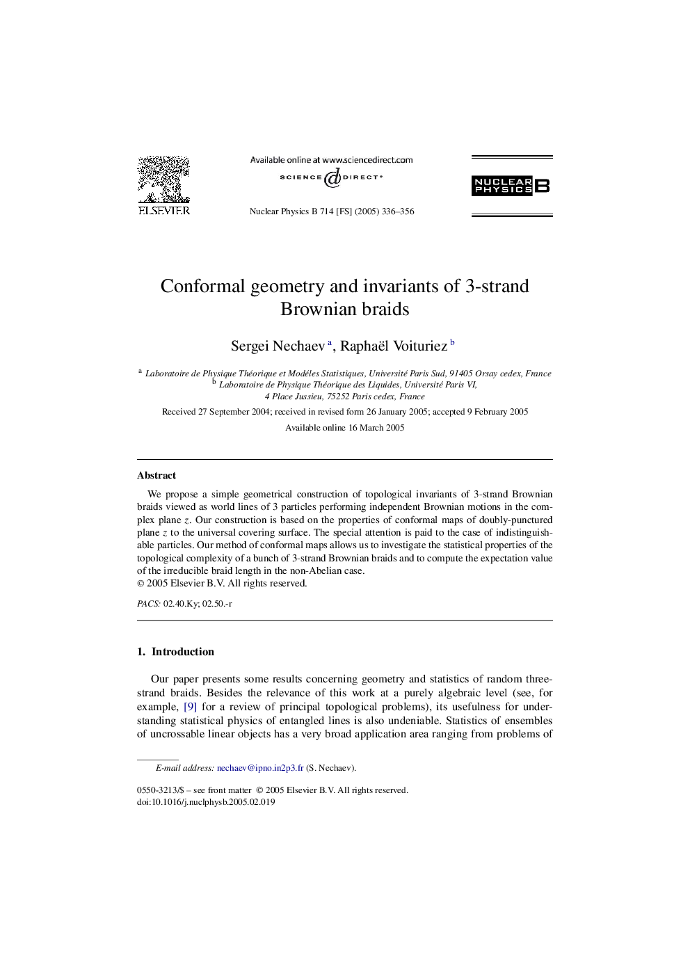 Conformal geometry and invariants of 3-strand Brownian braids