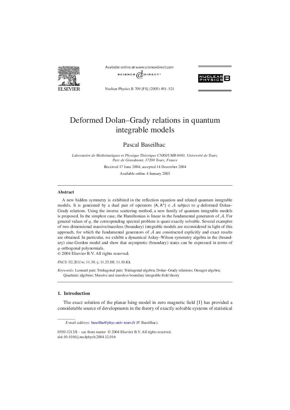 Deformed Dolan-Grady relations in quantum integrable models