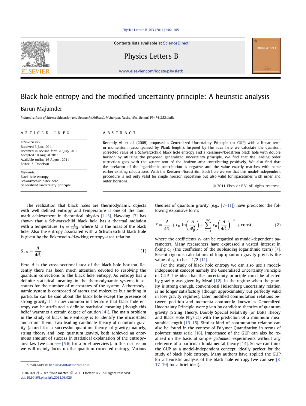 Black hole entropy and the modified uncertainty principle: A heuristic analysis