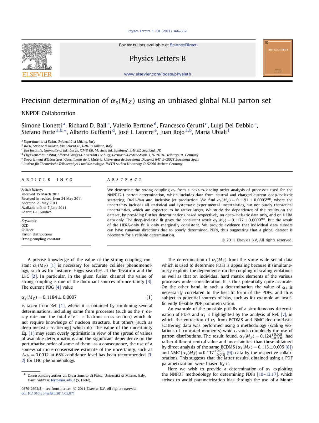 Precision determination of Î±s(MZ) using an unbiased global NLO parton set