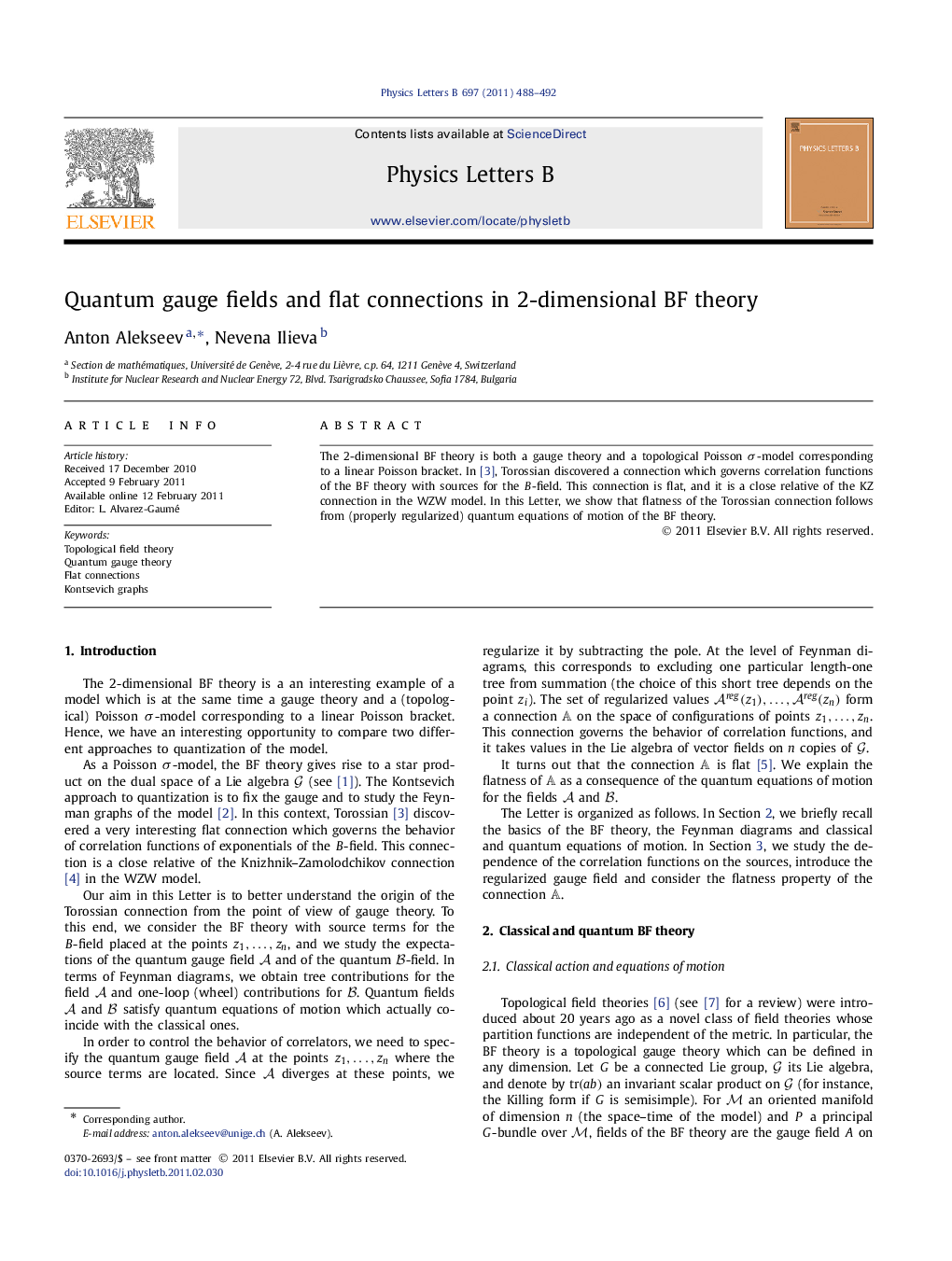 Quantum gauge fields and flat connections in 2-dimensional BF theory