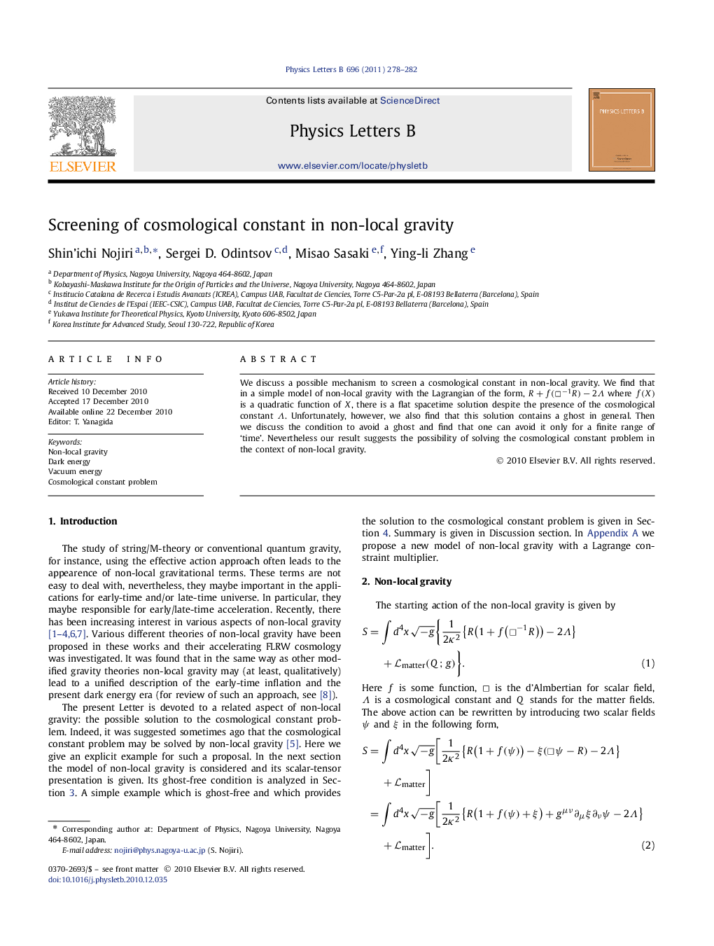 Screening of cosmological constant in non-local gravity