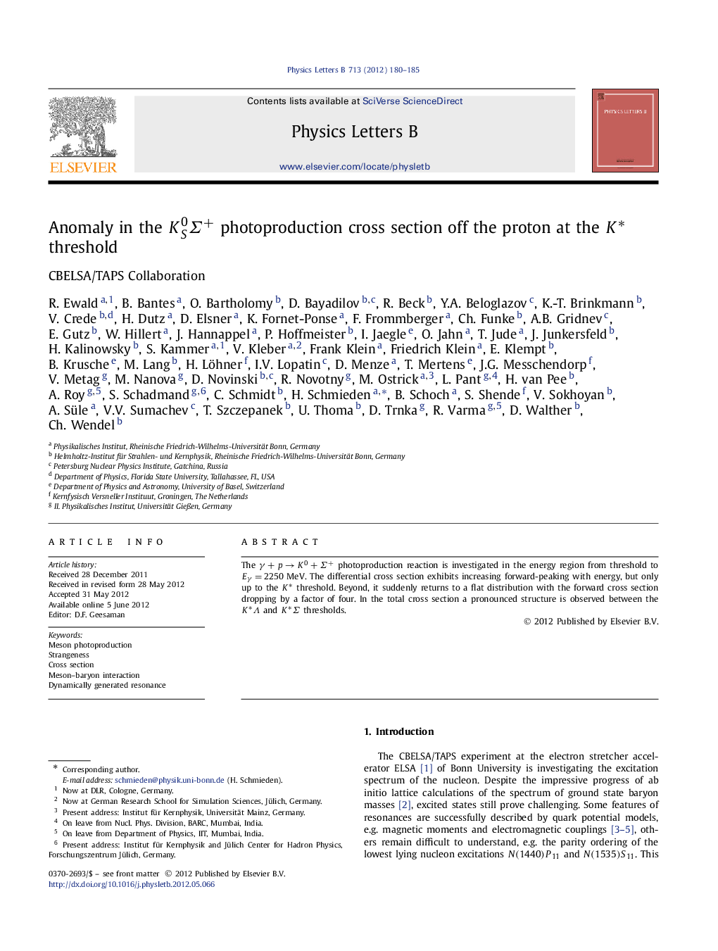 Anomaly in the KS0Î£+ photoproduction cross section off the proton at the Kâ threshold