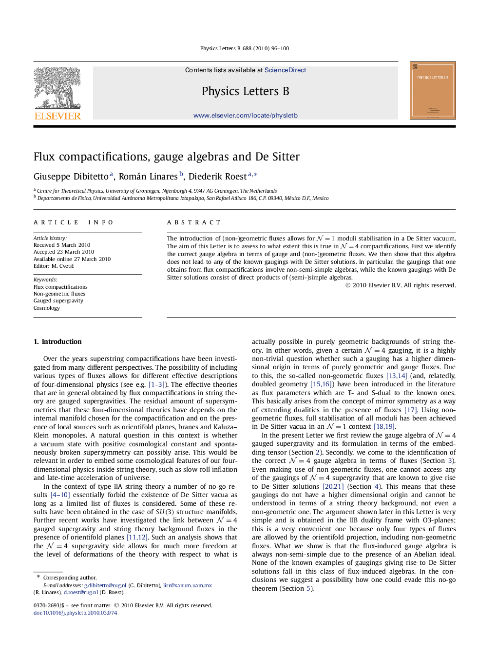 Flux compactifications, gauge algebras and De Sitter