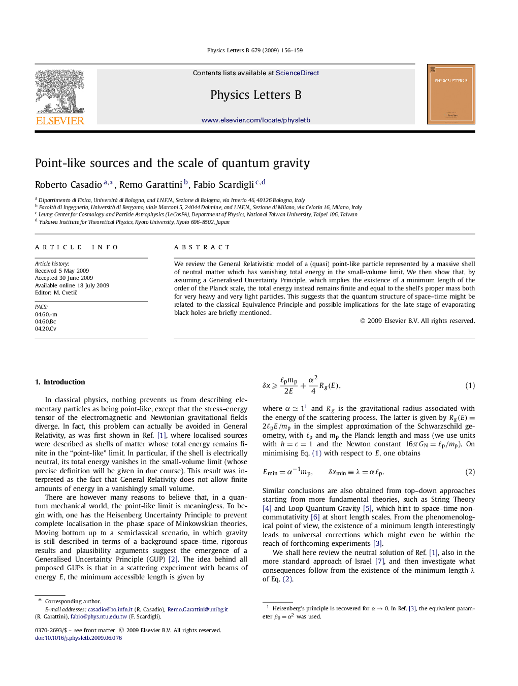 Point-like sources and the scale of quantum gravity