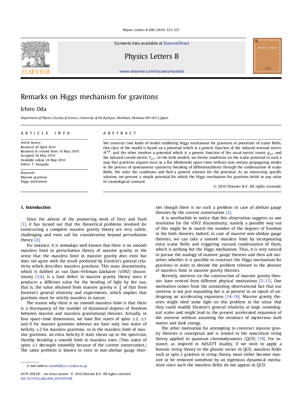 Remarks on Higgs mechanism for gravitons