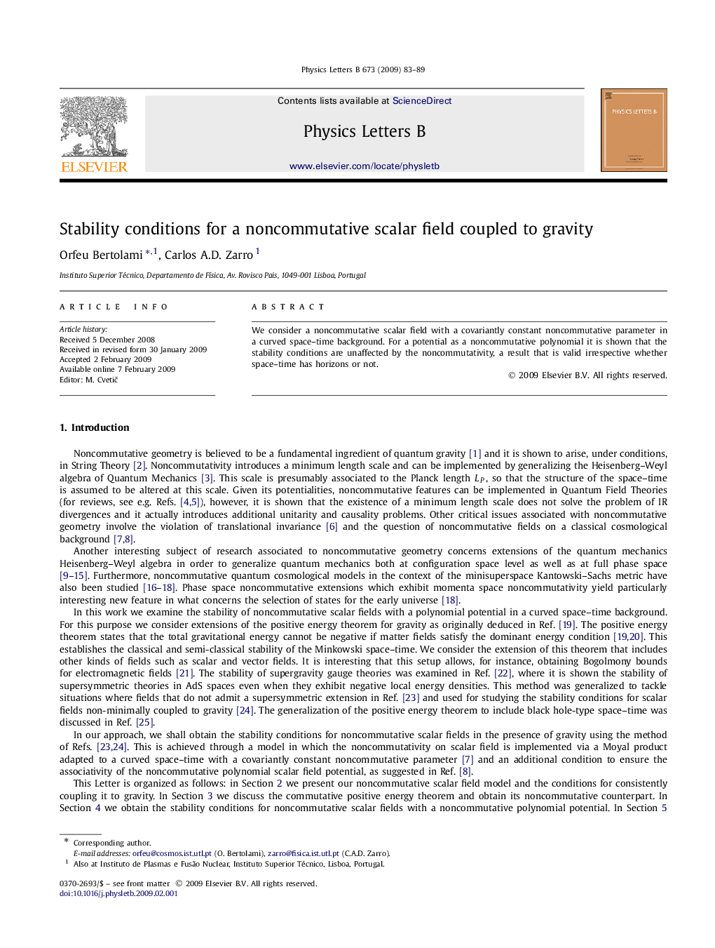 Stability conditions for a noncommutative scalar field coupled to gravity