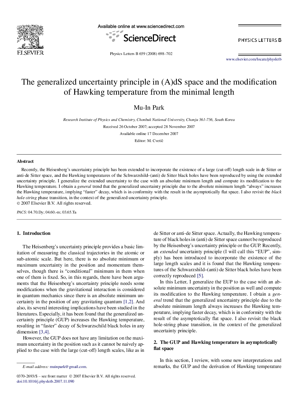 The generalized uncertainty principle in (A)dS space and the modification of Hawking temperature from the minimal length