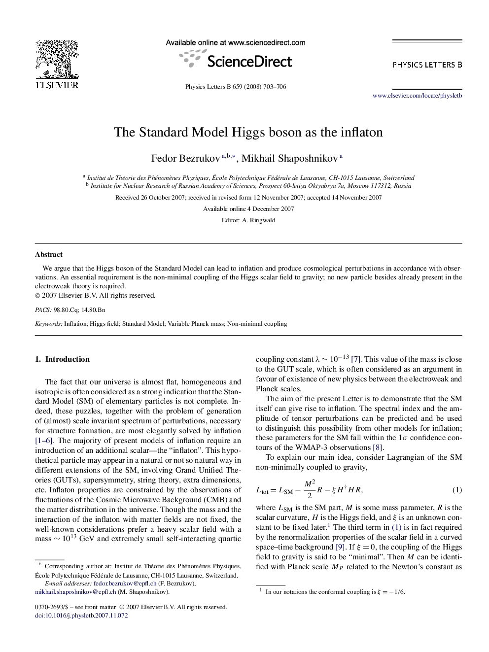 The Standard Model Higgs boson as the inflaton