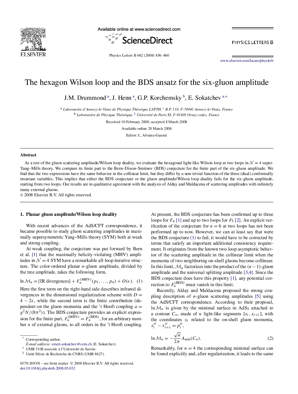 The hexagon Wilson loop and the BDS ansatz for the six-gluon amplitude
