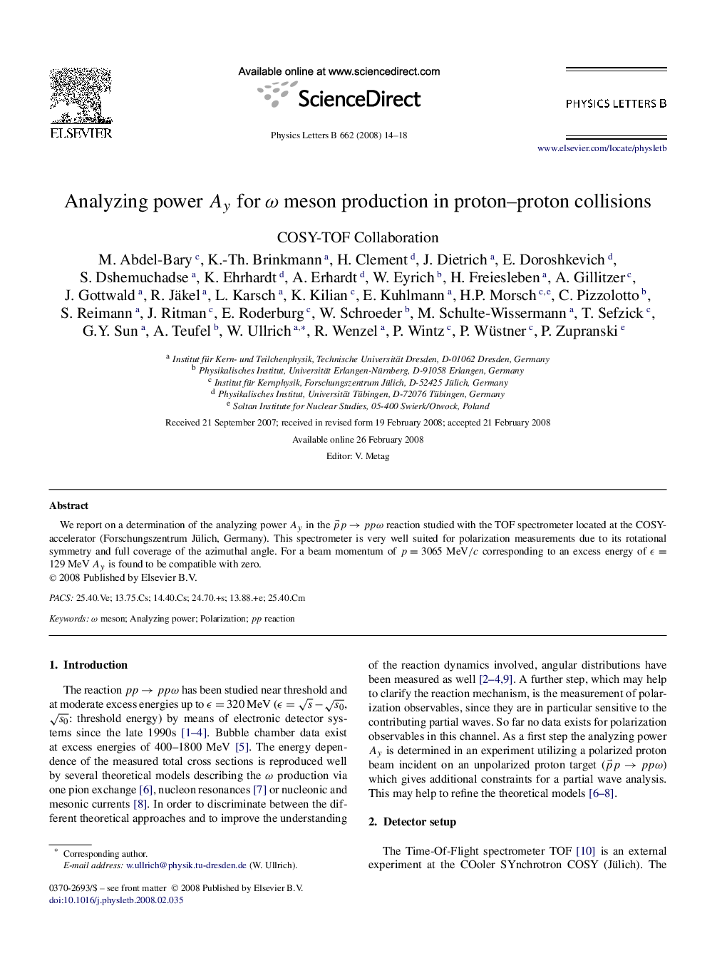 Analyzing power Ay for Ï meson production in proton-proton collisions