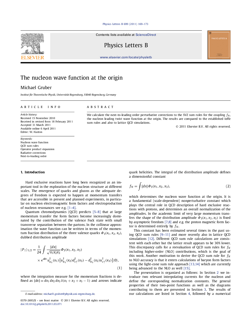 The nucleon wave function at the origin