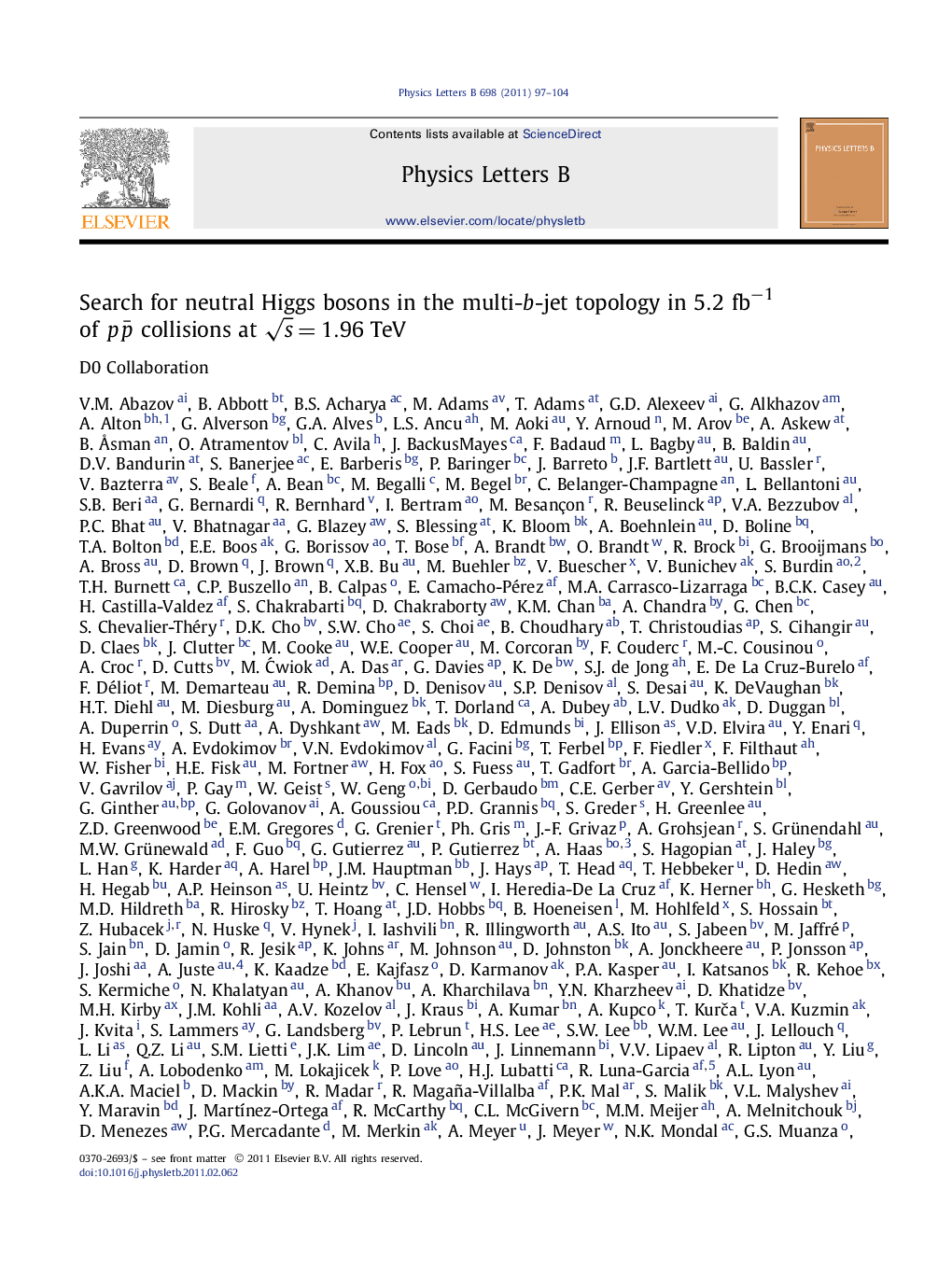 Search for neutral Higgs bosons in the multi-b-jet topology in 5.2 fbâ1 of ppÂ¯ collisions at s=1.96 TeV