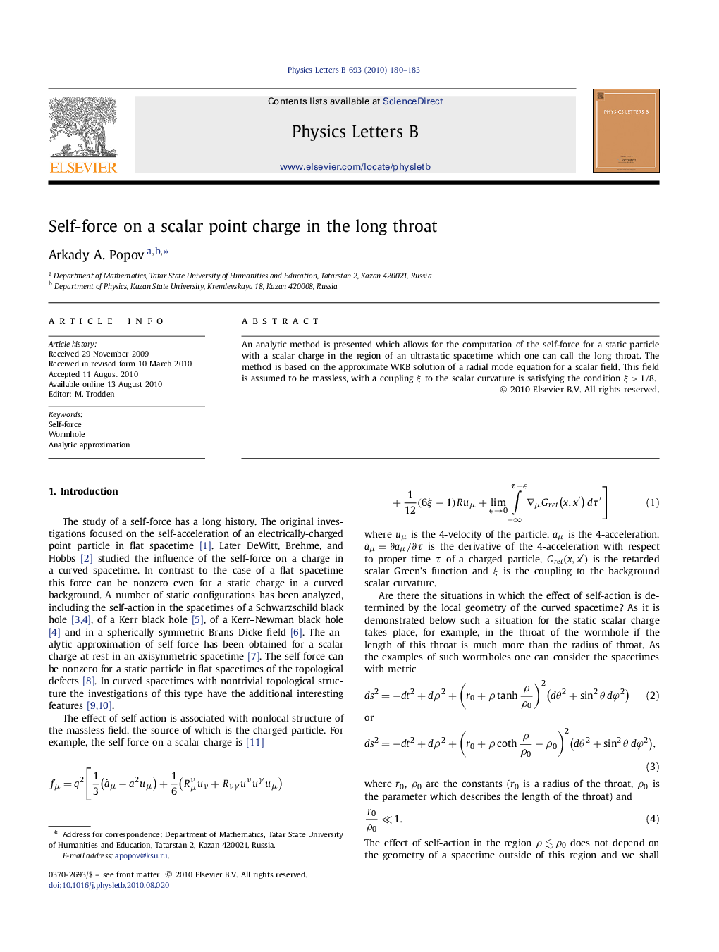 Self-force on a scalar point charge in the long throat