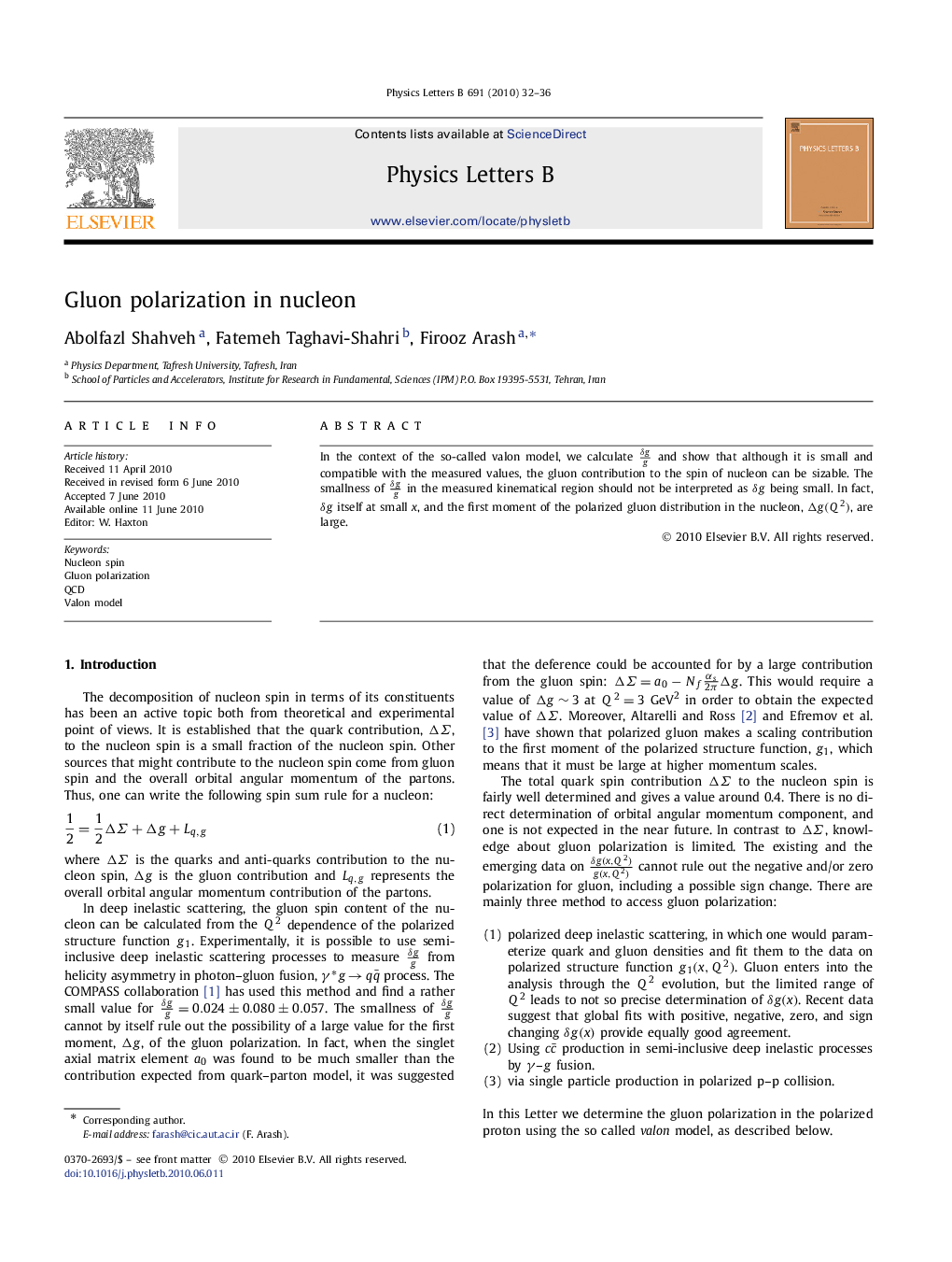 Gluon polarization in nucleon