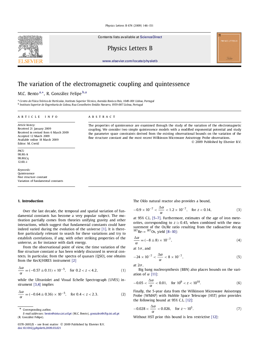 The variation of the electromagnetic coupling and quintessence