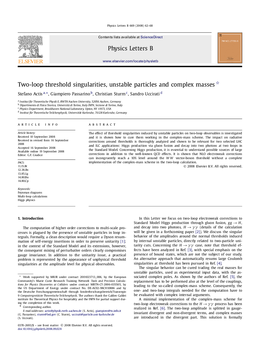 Two-loop threshold singularities, unstable particles and complex masses