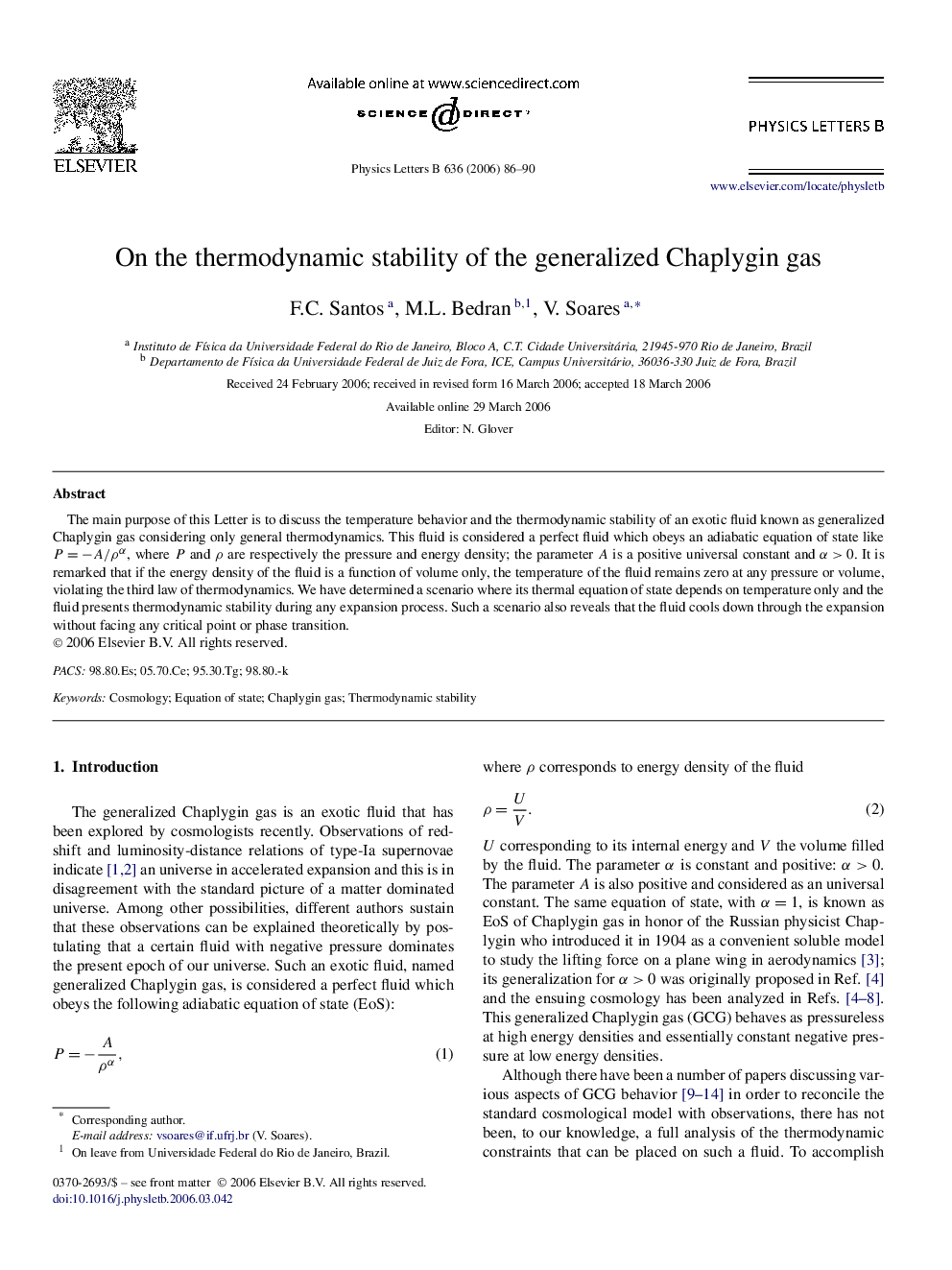 On the thermodynamic stability of the generalized Chaplygin gas