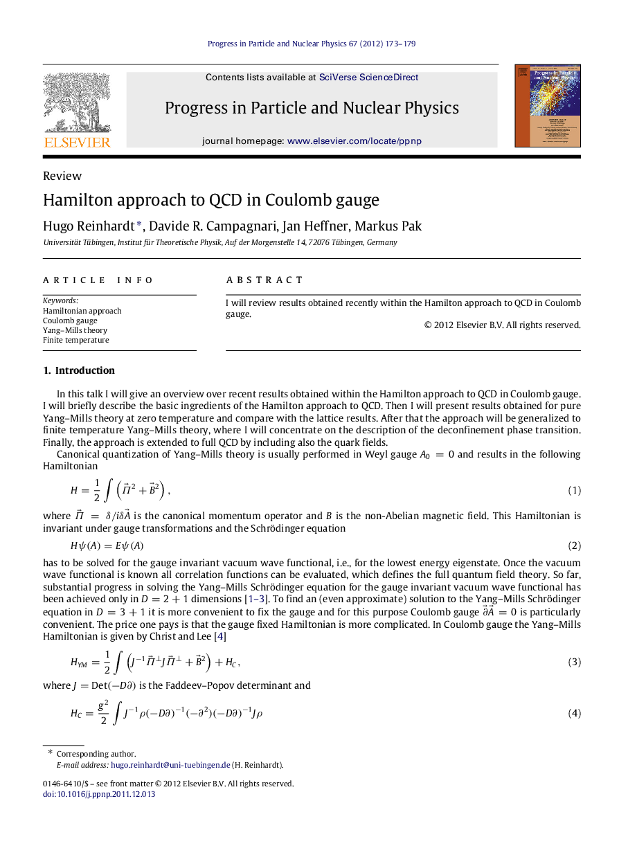 Hamilton approach to QCD in Coulomb gauge