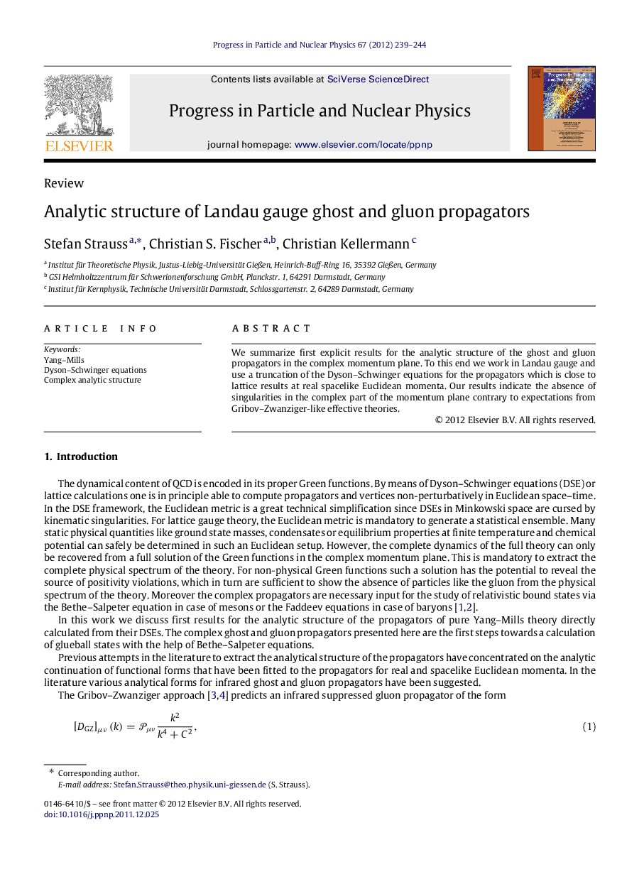 Analytic structure of Landau gauge ghost and gluon propagators