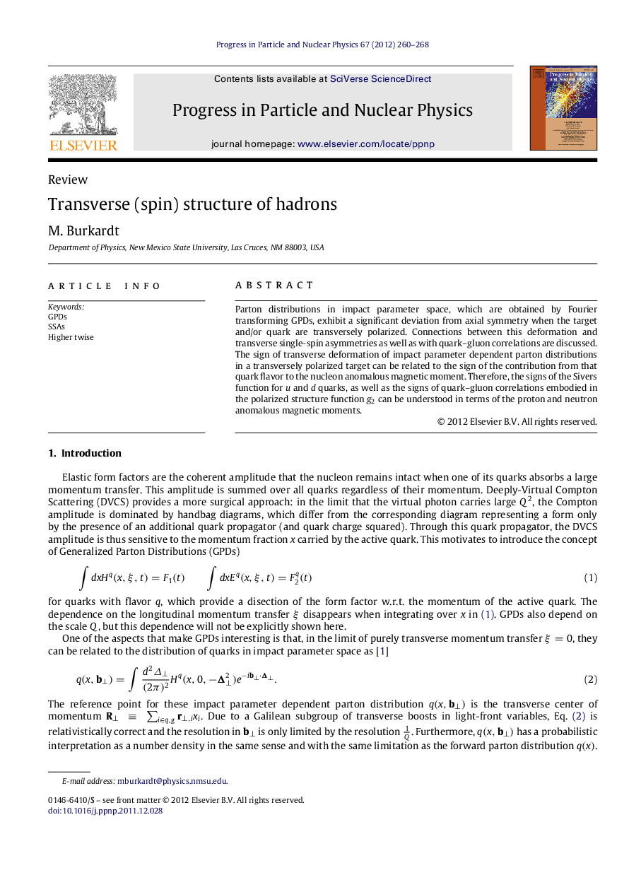 Transverse (spin) structure of hadrons