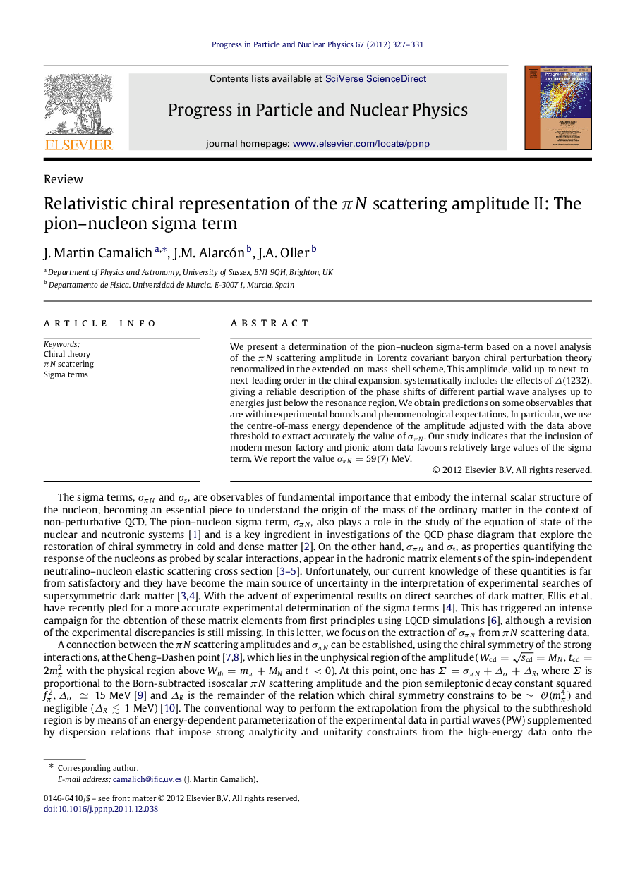 Relativistic chiral representation of the ÏN scattering amplitude II: The pion-nucleon sigma term