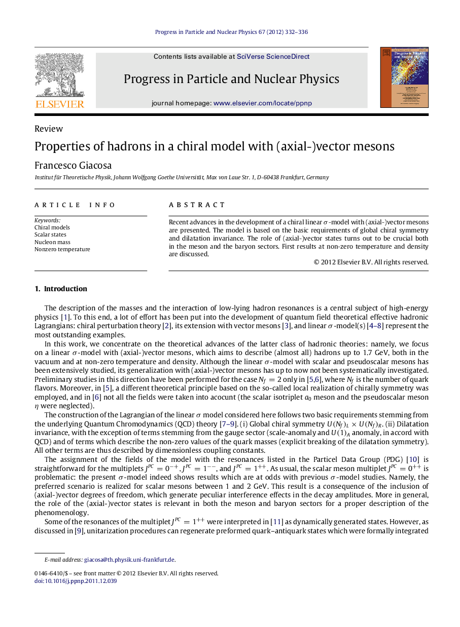 Properties of hadrons in a chiral model with (axial-)vector mesons