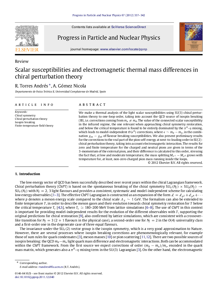 Scalar susceptibilities and electromagnetic thermal mass differences in chiral perturbation theory