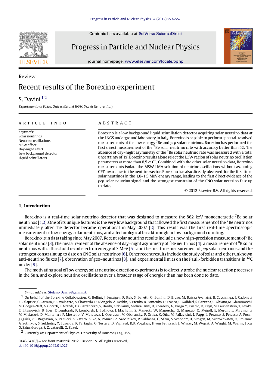 Recent results of the Borexino experiment