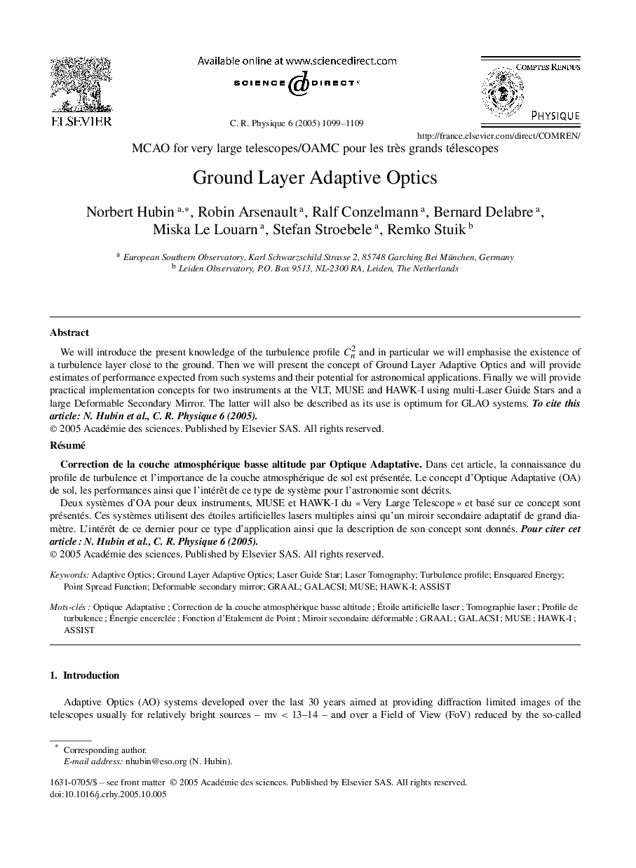 Ground Layer Adaptive Optics