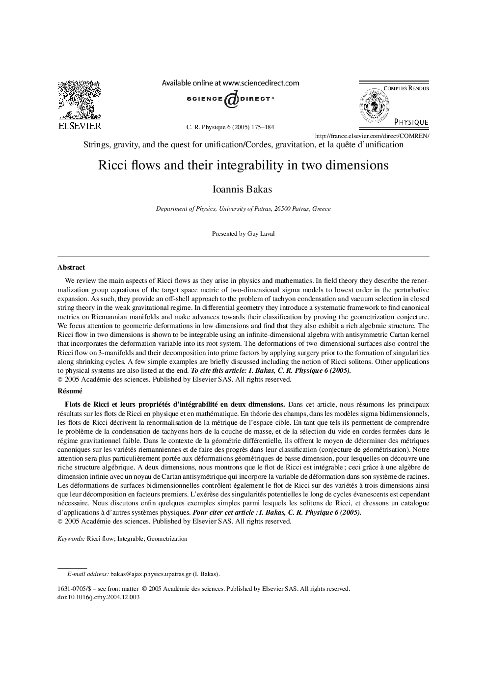 Ricci flows and their integrability in two dimensions